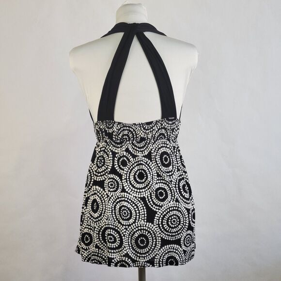 Pretty Good vintage Y2K halter V neck black white geometric circles size small - Picture 3 of 10